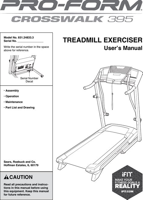 Proform 248333 Crosswalk 395 Treadmill Users Manual