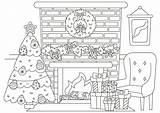 Christmas Indoor Interior Of living Room With Tree Fireplace  sketch template