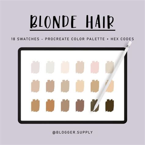 BLONDE HAIR PROCREATE Color Palette Hex Color Codes Blonde - Etsy | Hex color codes, Hex colors ...