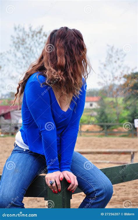 Woman Sitting Fence Royalty Free Stock Photography - Image: 27256207