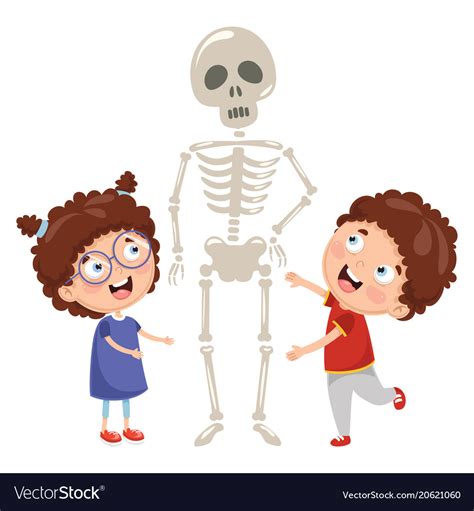 Kids having biology lesson with human skeleton mod