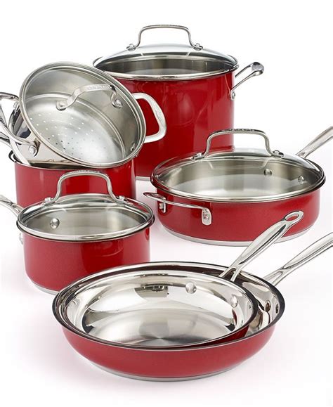 Cuisinart Chef's Classic Stainless Steel Metallic Red 11 Piece Cookware ...