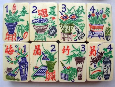 BEAUTIFUL 1920 CHINESE MAHJONG MAH JONGG BAMBOO & BONE BIG TILES ...