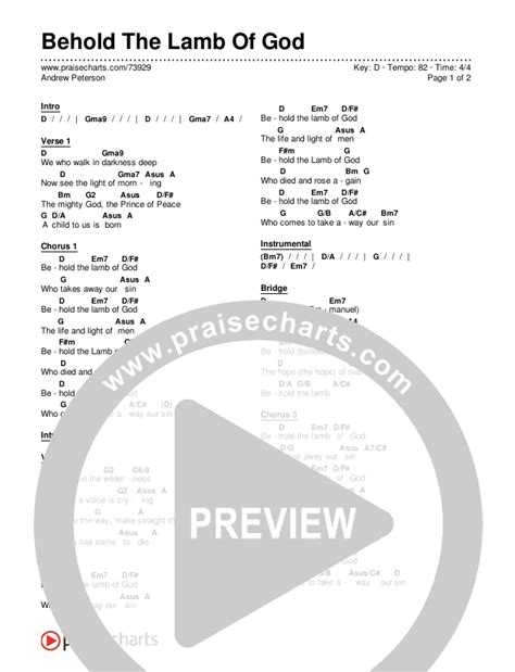 Behold The Lamb Of God Chords PDF (Andrew Peterson) - PraiseCharts