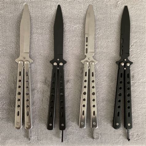 CSGO TF2 Butterfly Knife Balisong Knife Trainer black silver false edge ...