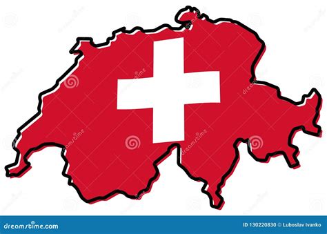 Simplified Map of Switzerland Outline, with Slightly Bent Flag U Stock Vector - Illustration of ...