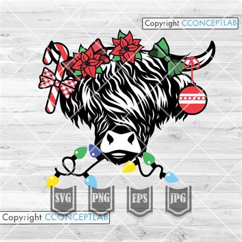 Christmas Highland Cow Svg Highland Cow Clipart Cow | Etsy