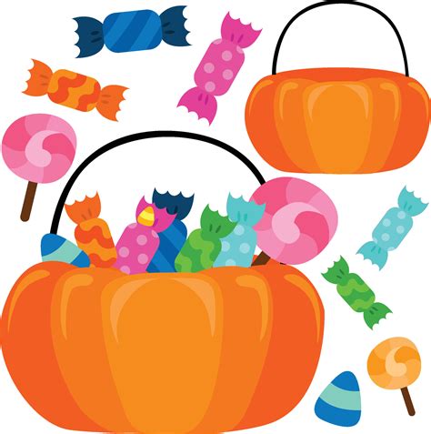 Cute Halloween Candy in Pumpkin Basket Cartoon Illustration Vector Clipart Sticker 26583330 ...