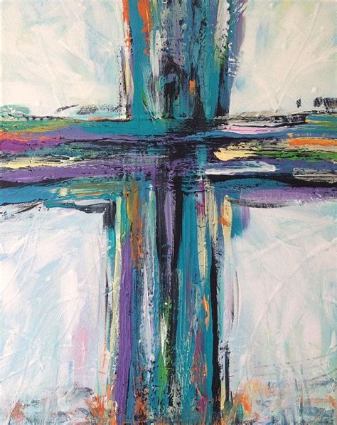 Contemporary Cross Painting Christian Art Teal Black Purple Canvas 16 ...