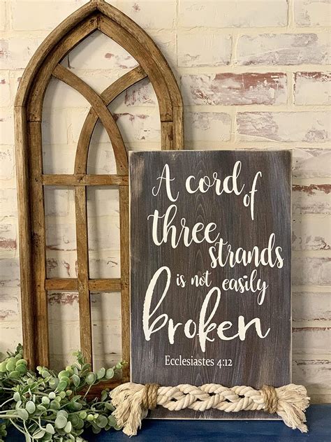 Amazon.com: A Cord of Three Strands is not Easily Broken Wood Sign with Rope: Handmade