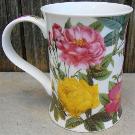 Dunoon Fine Bone China Tea Mug Hampton Flowers Redoute Cup England - Mugs, Cups