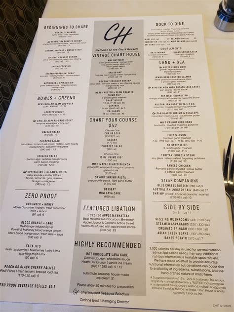 Menu at Chart House steakhouse, Stateline