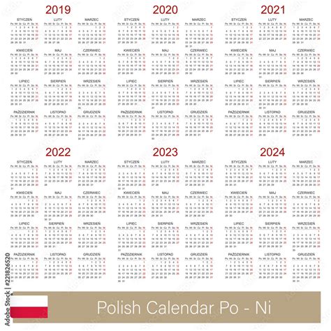 Polish Calendar 2019-2024 / Polish calendar 2019 - 2024, week starts on ...