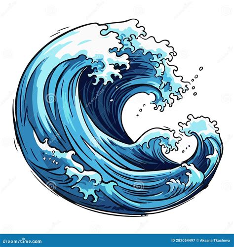 Vector Sea Wave. Illustration of Blue Ocean Waves with White Foam ...