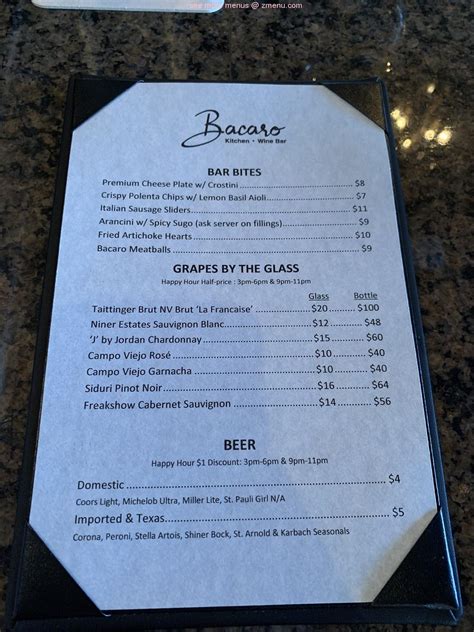 Menu at Bacaro Kitchen & Wine Bar, Houston