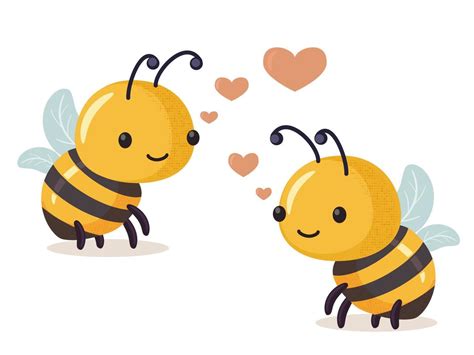 Couple of bees in love. Cartoon bee cute character in flat style ...