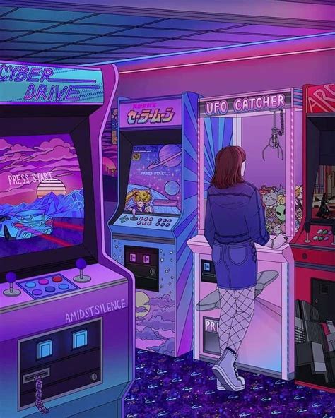 Download 90s Anime Aesthetic Neon Arcade Wallpaper | Wallpapers.com