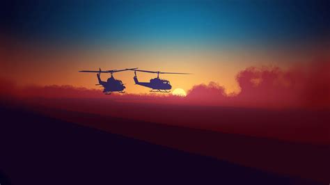 artwork, Helicopters, Colorful, Sunrise, Sand, UH 1, Huey Helicopter Wallpapers HD / Desktop and ...