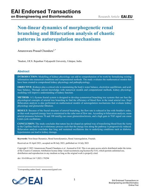 (PDF) Non-linear dynamics of morphogenetic renal branching and Bifurcation analysis of chaotic ...