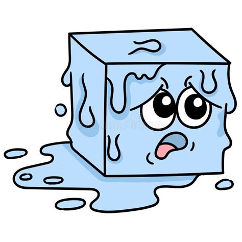 A Block of Ice Melting with a Cartoon Face Was Scared and Hot, Doodle ...