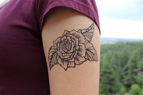 Rose Bloom Temporary Tattoo Black Ink Floral Tattoo Design