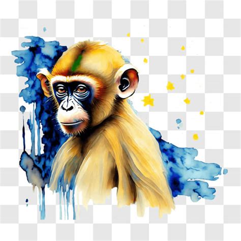 Download Orange Monkey Painting with Starry Sky Background PNG Online ...