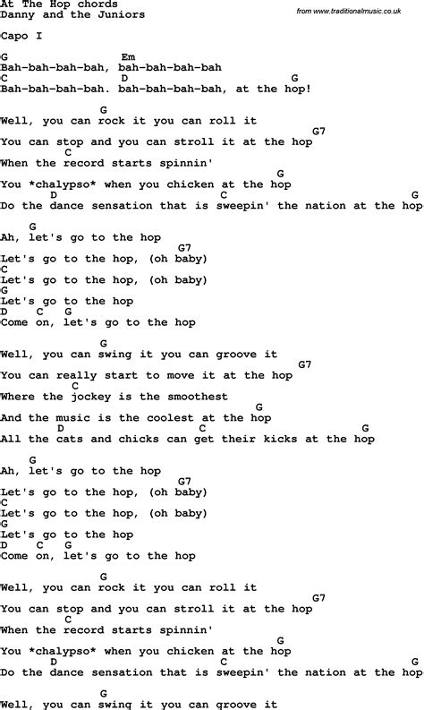 Song Lyrics with guitar chords for At The Hop | Lyrics and chords, Music guitar, Guitar chords ...