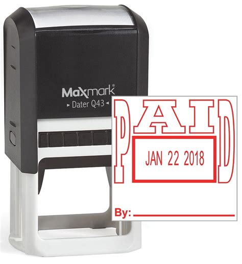 MaxMark Q43 (Large Size) Date Stamp with "PAID" Self Inking Stamp - Red Ink - Walmart.com