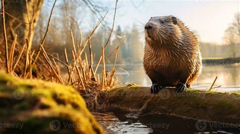 Close-up photo of a Beaver looking in their habitat. Generative AI ...