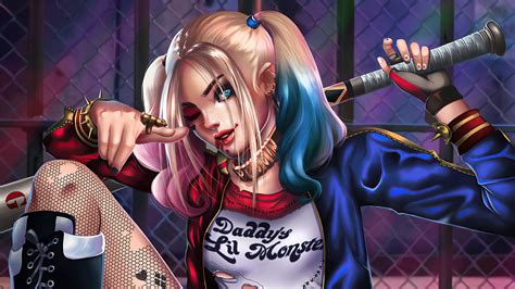 Wallpaper : Harley Quinn, DC Comics, Suicide Squad, baseball bat, looking at viewer, blue eyes ...