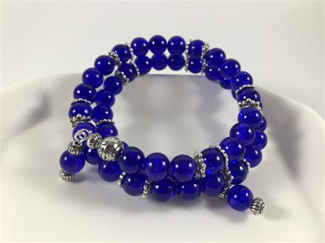 Blue bead bracelet, Crackle glass bead bracelet, women wrap brac