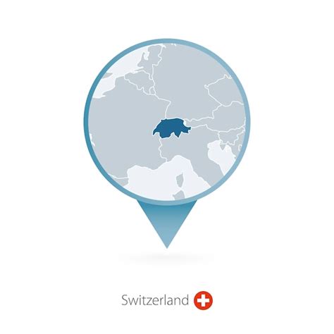 Premium Vector | Map pin with detailed map of switzerland and neighboring countries