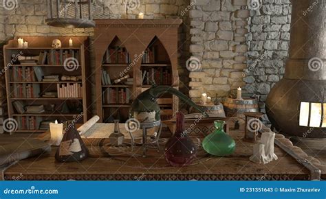 Fantasy Alchemy Laboratory 3d Illustration Stock Illustration ...