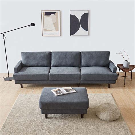 Modern Fabric Sofa L shape Soft Couch 3 Seater with ottoman Removable Stool Seat-104" Dark Gray ...