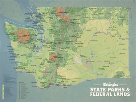 Washington State Parks & Federal Lands Map 18x24 Poster - Best Maps Ever