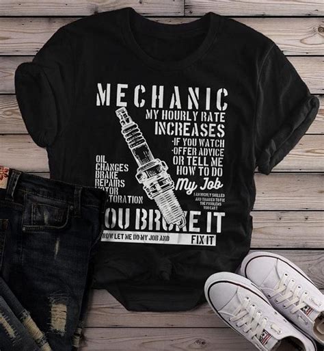 Women's Funny Mechanic T Shirt Hourly Rate Shirts Spark Plug Tee ...