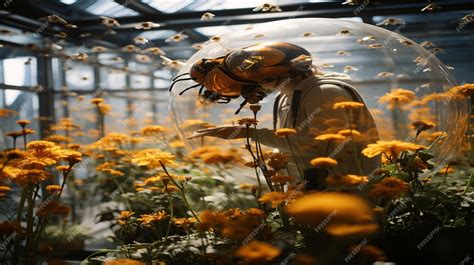 Premium Photo | Swarm Of Robot Bees Pollinating Flowers In Wallpaper