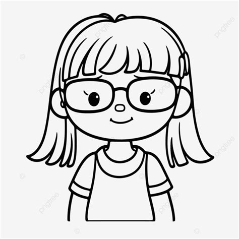 Cartoon Girl With Glasses Coloring Page For Kids Vector, Basic Simple Cute Cartoon Lisa Outline ...