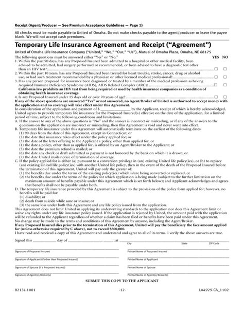 Life Insurance Application Form Template Free Download