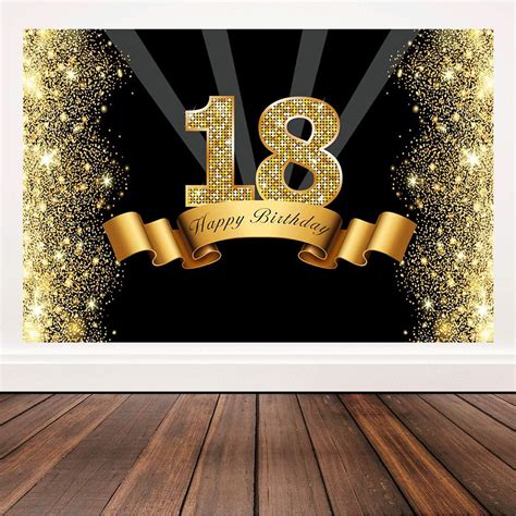 Buy Black and Gold 18th Birthday Backdrop 18 Years Old Birthday Party ...