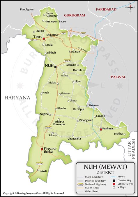 Nuh District Map, Mewat District Map, Haryana, India