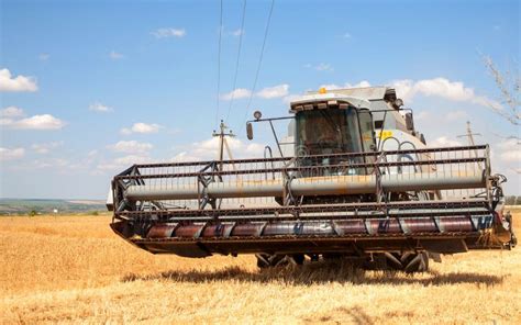 Harvester Machine To Harvest Wheat Field Working Stock Image - Image of countryside, combine ...