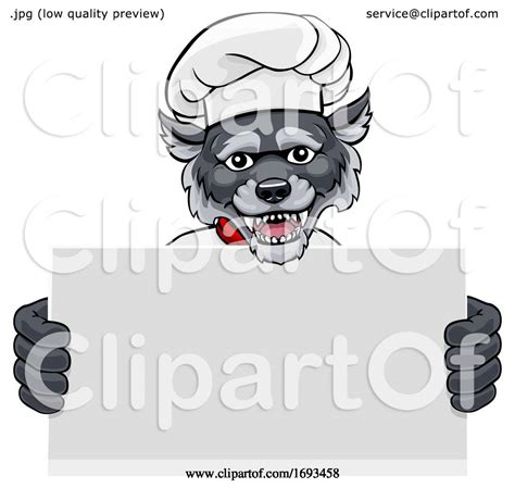 Wolf Chef Cartoon Restaurant Mascot Sign by AtStockIllustration #1693458