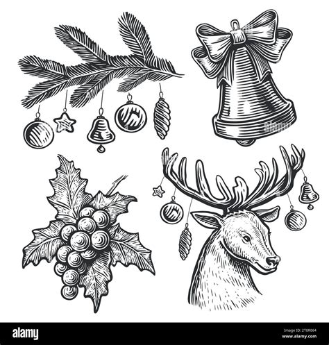 Christmas set vintage sketch vector illustrations engraving style Stock Vector Image & Art - Alamy