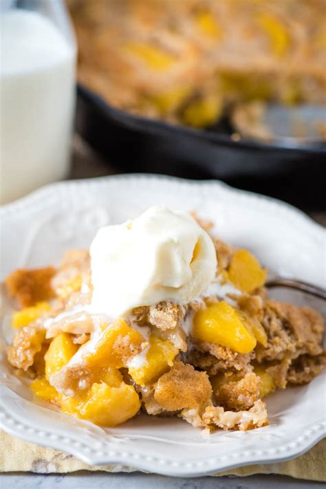 Bisquick Peach Cobbler in Cast Iron Skillet | Flour on My Fingers