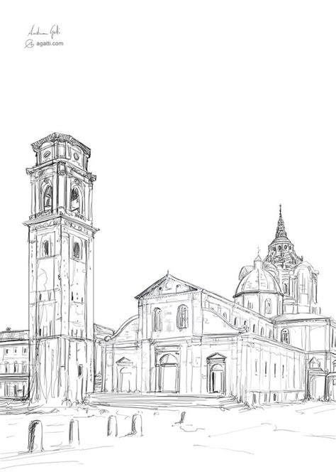 Turin Cathedral drawing Drawing by Andrea Gatti