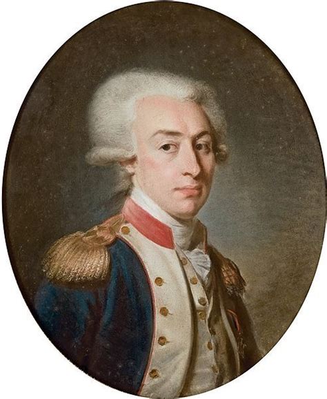 Marquis de Lafayette (1757-1834) wearing a powdered wig tied in a queue ...