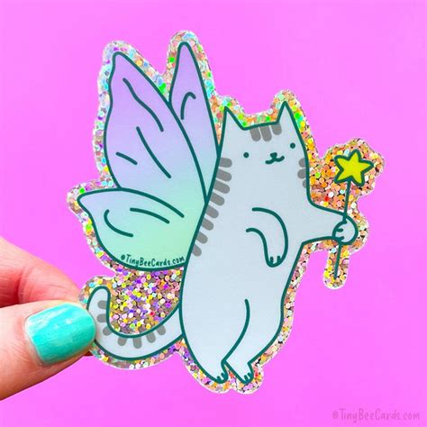 Fairy Cat Glitter Whimsical Vinyl Sticker