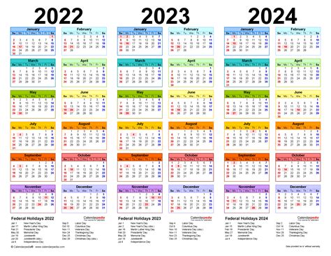 2022-2024 Three Year Calendar - Free Printable PDF Templates