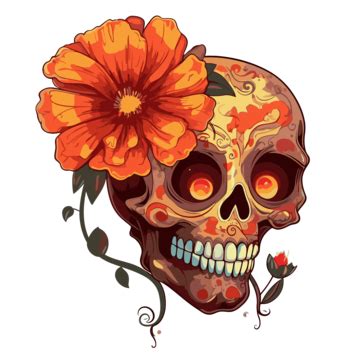 Day Of The Dead Flower Vector, Sticker Clipart Skull With Flowers Cartoon, Sticker, Clipart PNG ...